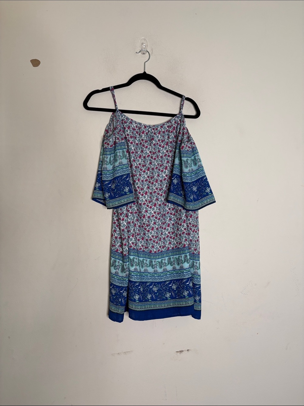 Skies Are Blue Floral Cold-Shoulder Mini Dress in Blue and Teal